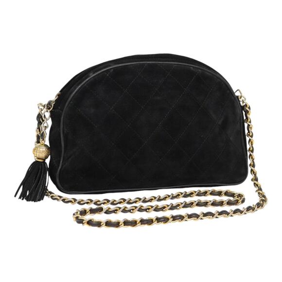 CHANEL Matelasse Chain Shoulder Bag Suede Black Gold CC - Picture 1 of 16